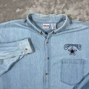Vintage NFL Dallas Cowboys Denim Button Up True Fan Sportswear Shirt Mens L